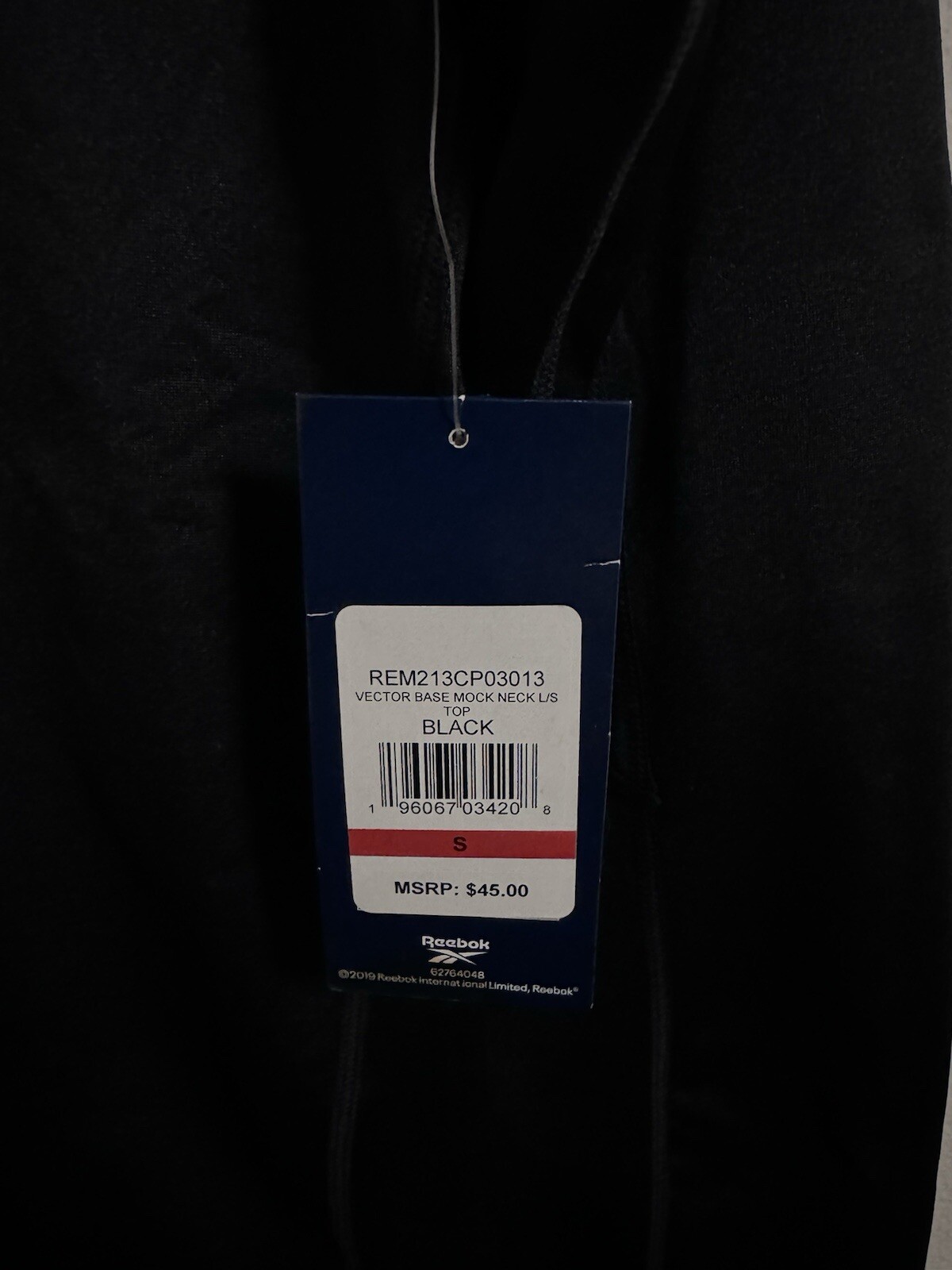 New Reebok Men’s Black Vector Base Mock Neck Layer Compression Size SMALL