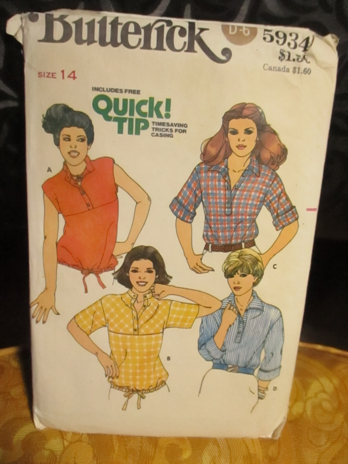 Vintage Butterick Loose-Fitting Top Pattern #5934 Size 14 CUT