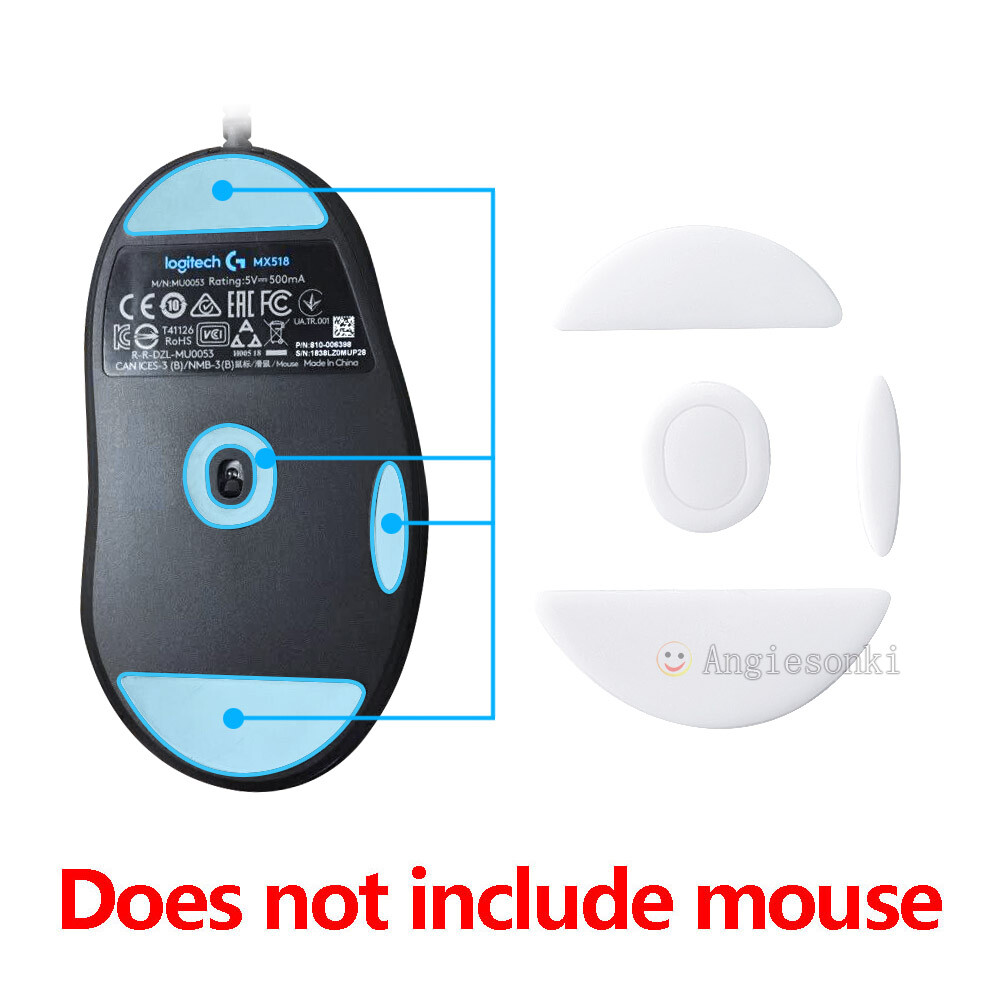 2 Sets White Rounded Curved Edges Mouse Feet Skates for Logitech MX518 mouse