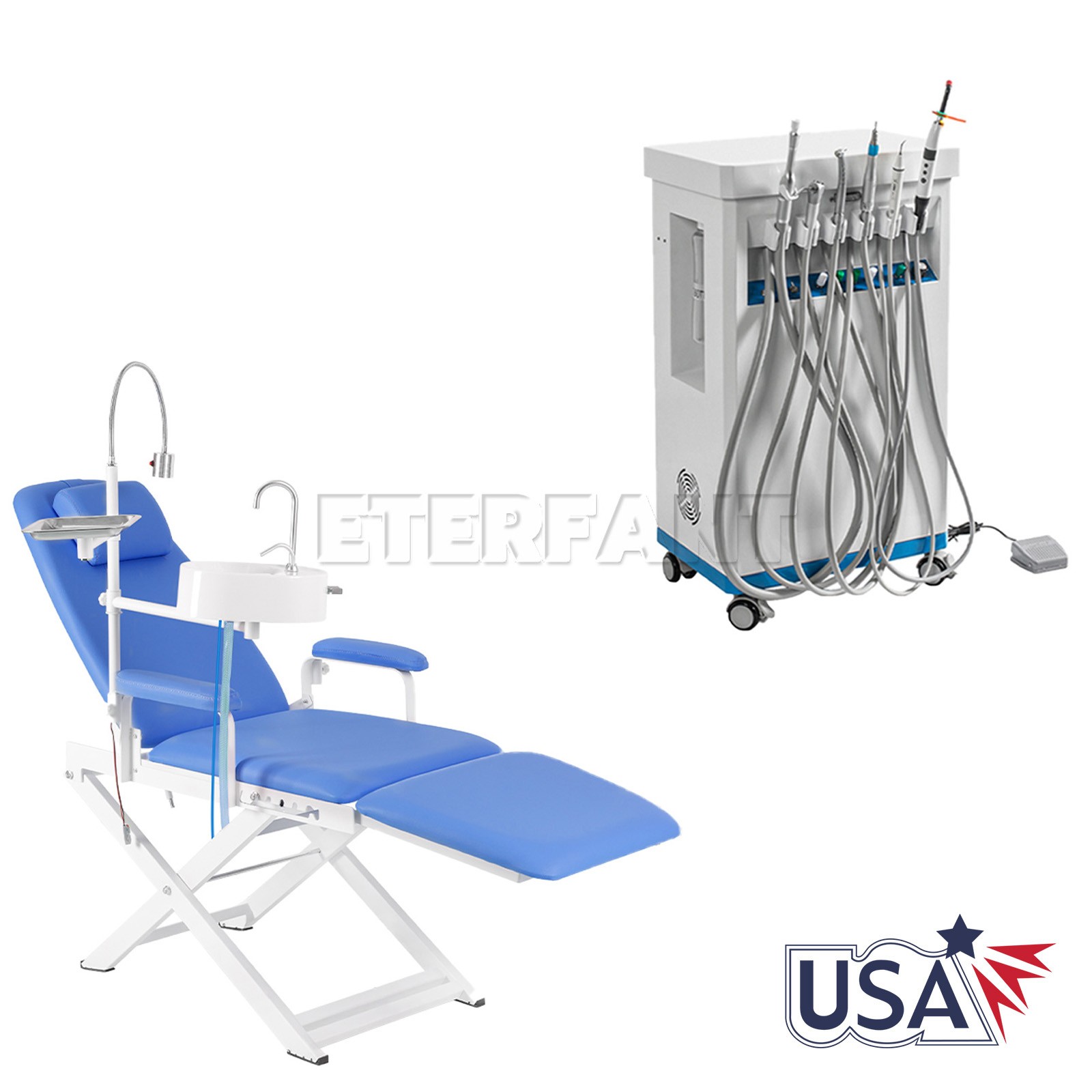 Ergonomic Dental Folding Chair/Dental Cart Delivery Unit with Air Compressor