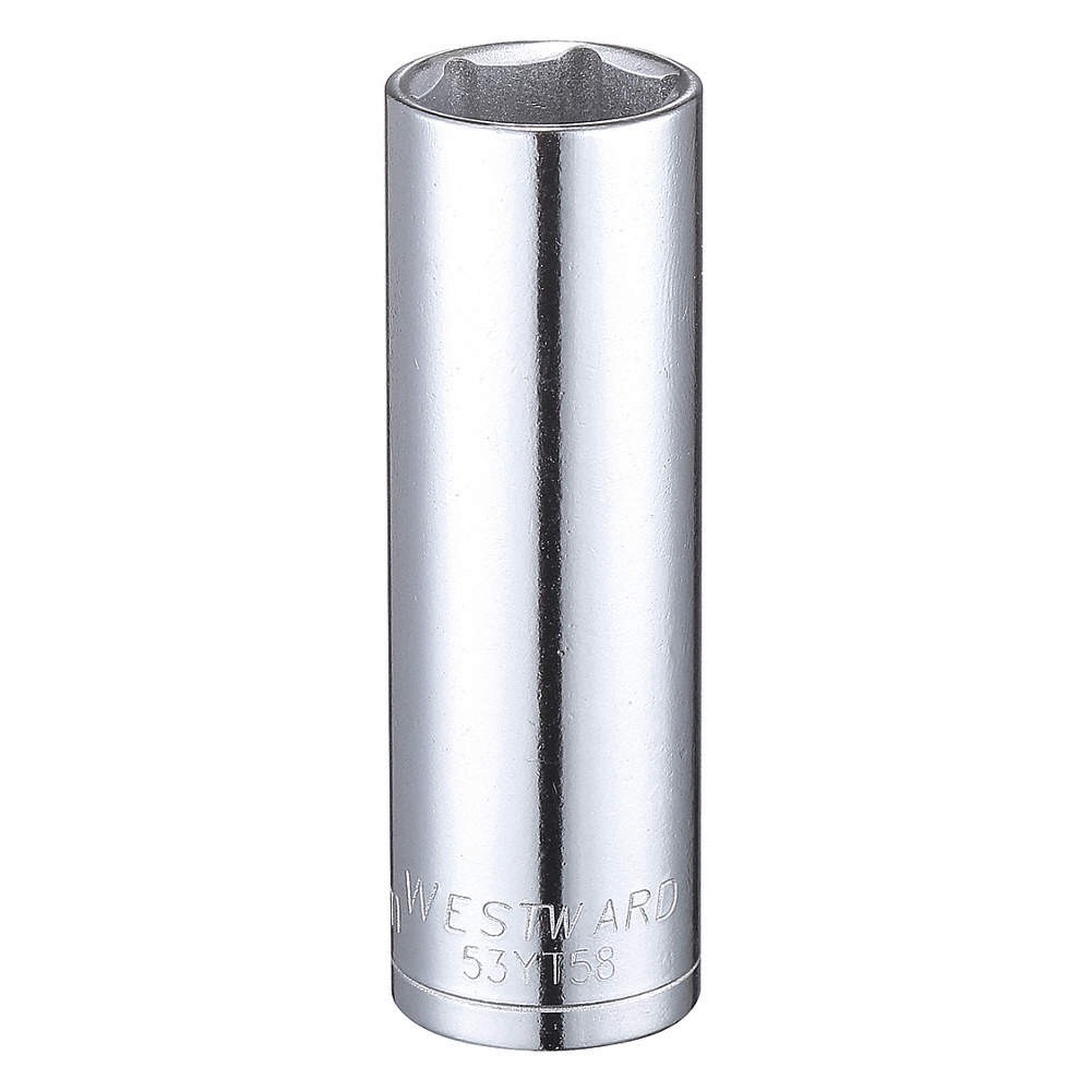 WESTWARD 53YT58 Socket, Steel, Chrome, 15 mm 53YT58