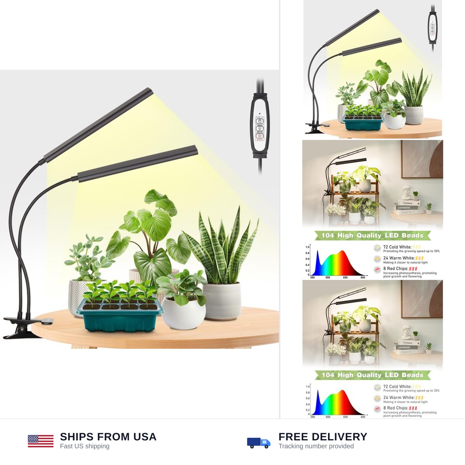 FOXGARDEN Grow Light Full Spectrum, Dual Head Plant Lights for Indoor Growing...