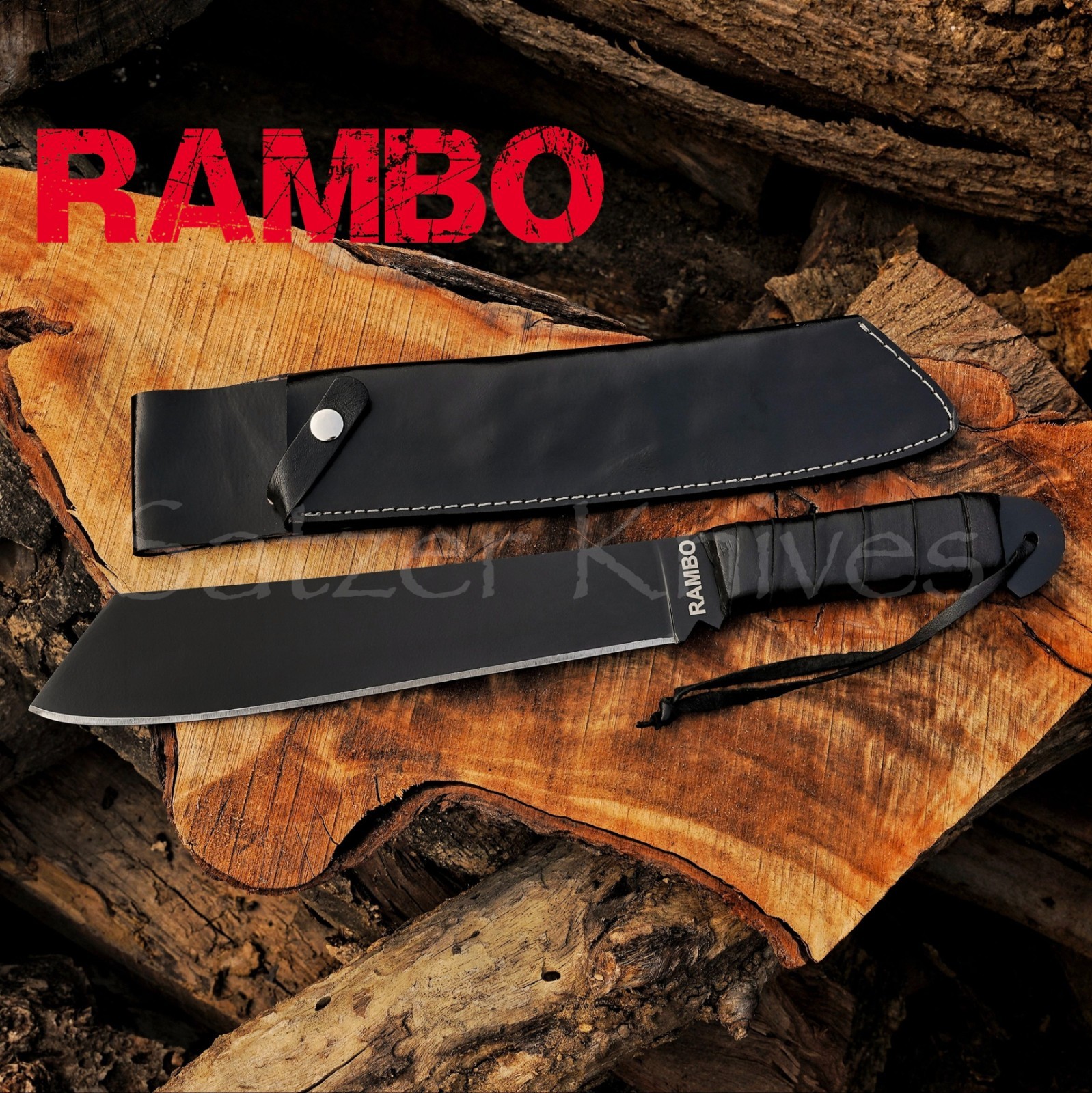 Rambo IV Machete Knife with Free Leather Sheath Rambo Movie Survival Bowie Knife