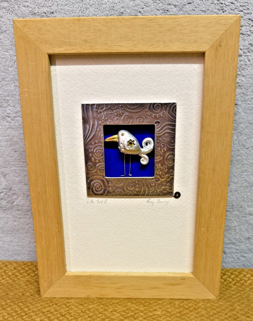 Karen Shannon ORIGINAL Mixed Media Art Wood Framed 'Little Bird II' 8.5”x5”