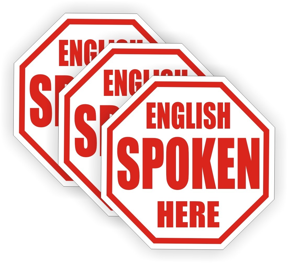 3 funny English Spoken Here 2" Vinyl Decals Stickers [FREE SHIP - NO TRACKING]