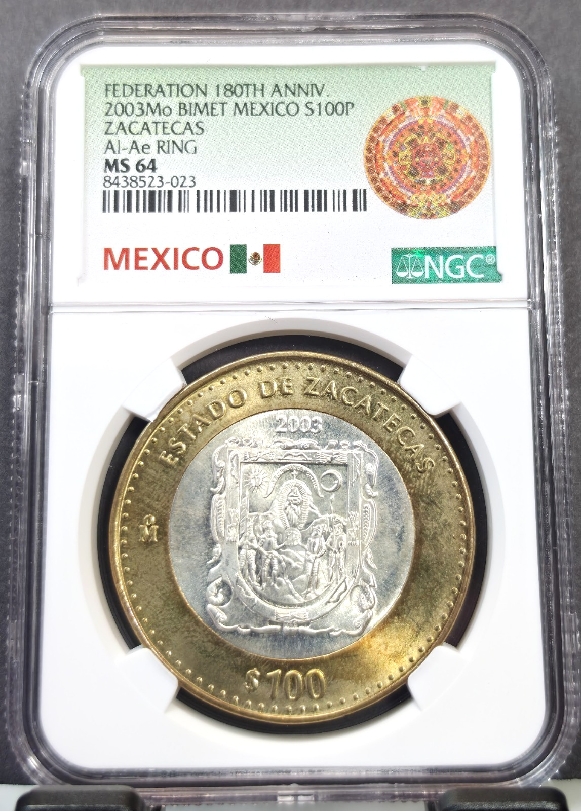2003 MEXICO SILVER 100 PESOS STATE OF ZACATECAS NGC MS 64 RARE BU COIN