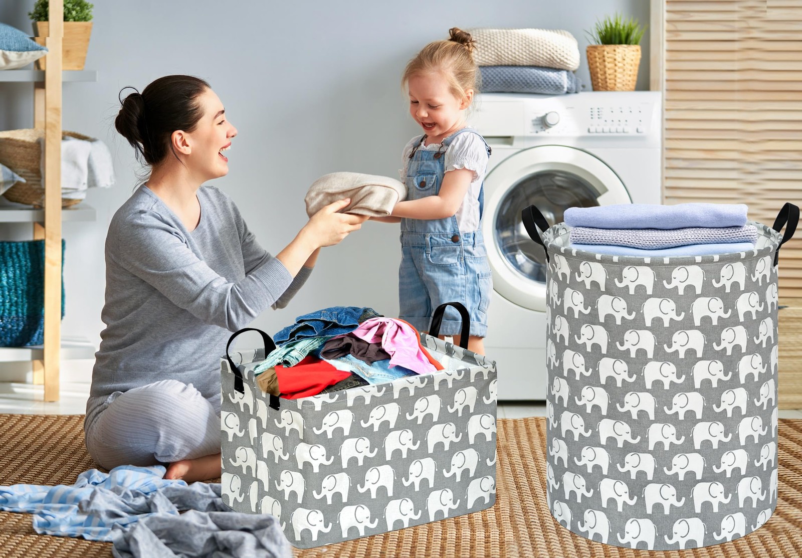 KUNRO Round Laundry Gift Basket Storage Hamper, Clothes Storage Organizer Bin...