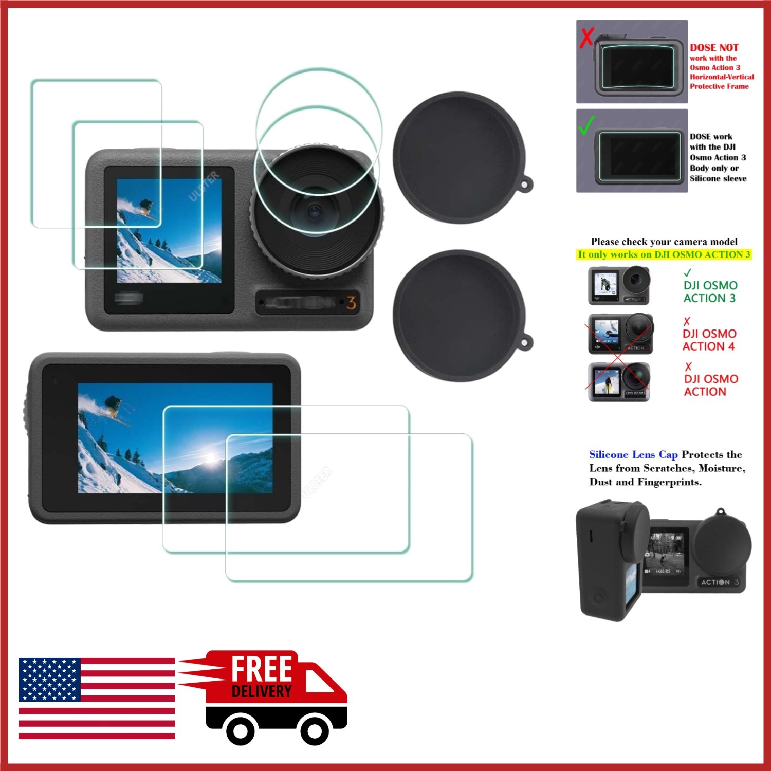 DJI OSMO Action 3 Camera Screen Protector 9H Hardness Anti-Fingerprint 8 Pieces