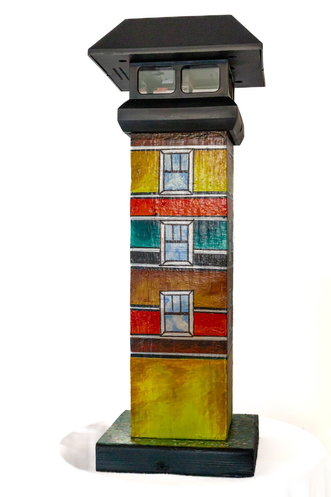 Handmade Hand Painted Wooden Lighthouse with Solar Powered Light