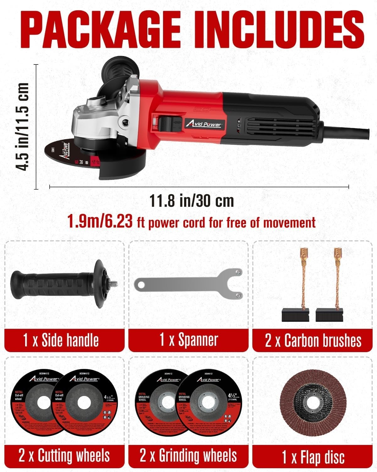 Angle Grinder, 7.5-Amp 4-1/2 inch Electric Grinder Power Tools with Grinding ...