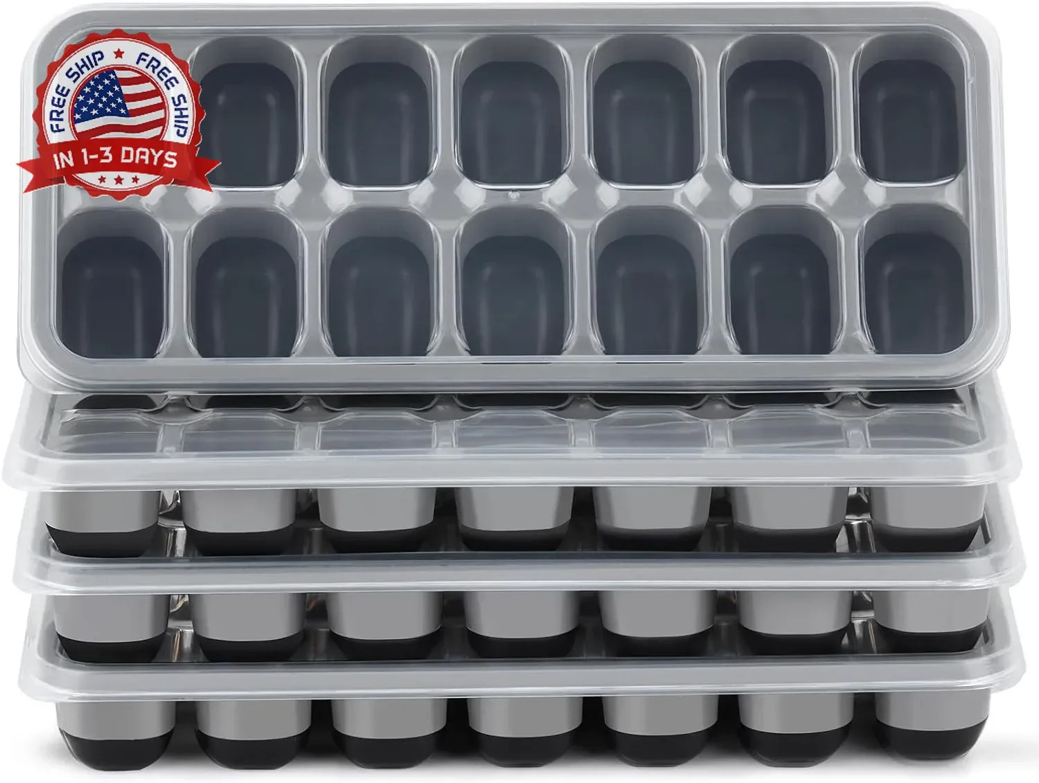 Ice Cube Tray 4 Pack, Easy-Release & Flexible 56 pcs Silicone Ice Cube Trays wit