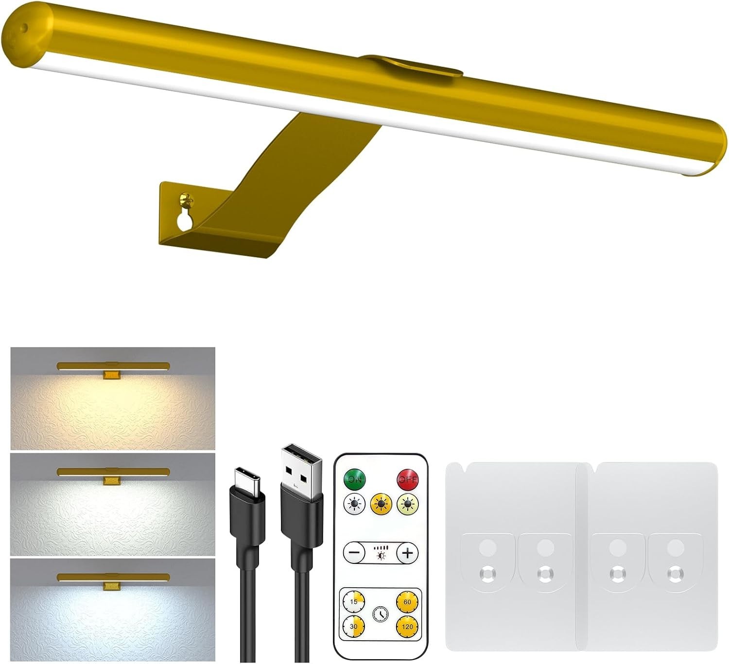 Luces LED Para Cuadros De Pared Doradas Arte Fotos Recargable Lampara Con Remoto