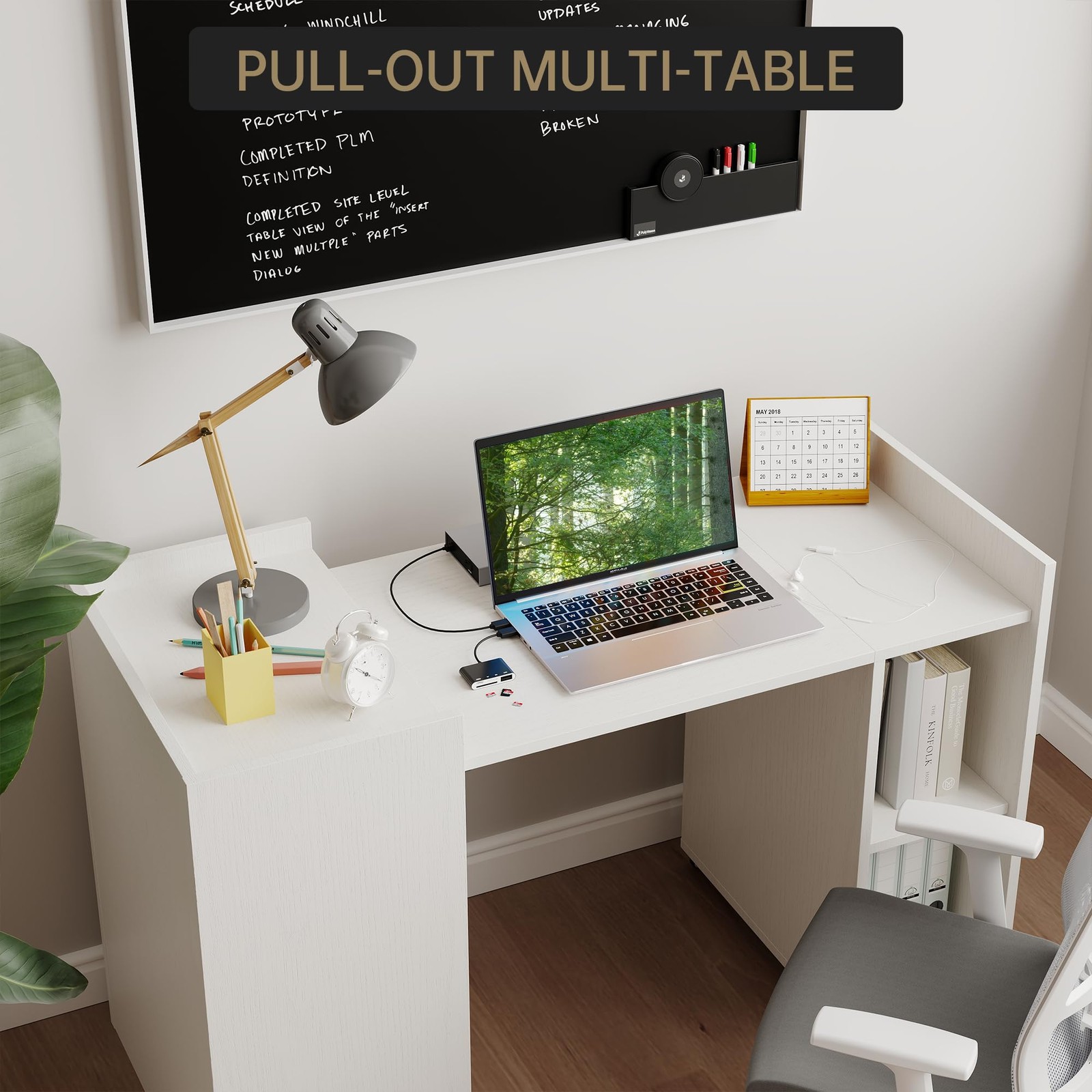 Expandable Foldable Desk 50" 2-Tier Storage Wheels Space-Saving Study
