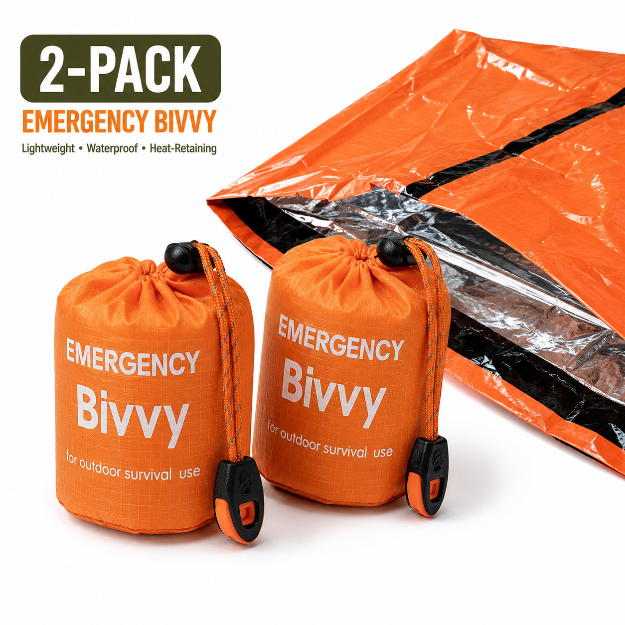2-Pack Emergency Bivvy Bag Waterproof Thermal Survival Sleeping Sack