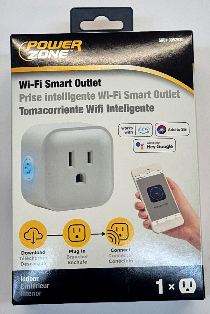 PowerZone ORRCWFII11 WI-FI Smart Outlet Plug-in, No wiring needed (New)