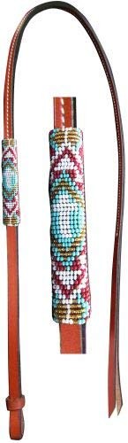 Showman 4' Leather Over Under Whip w/ Cross Design Beaded Overlay
