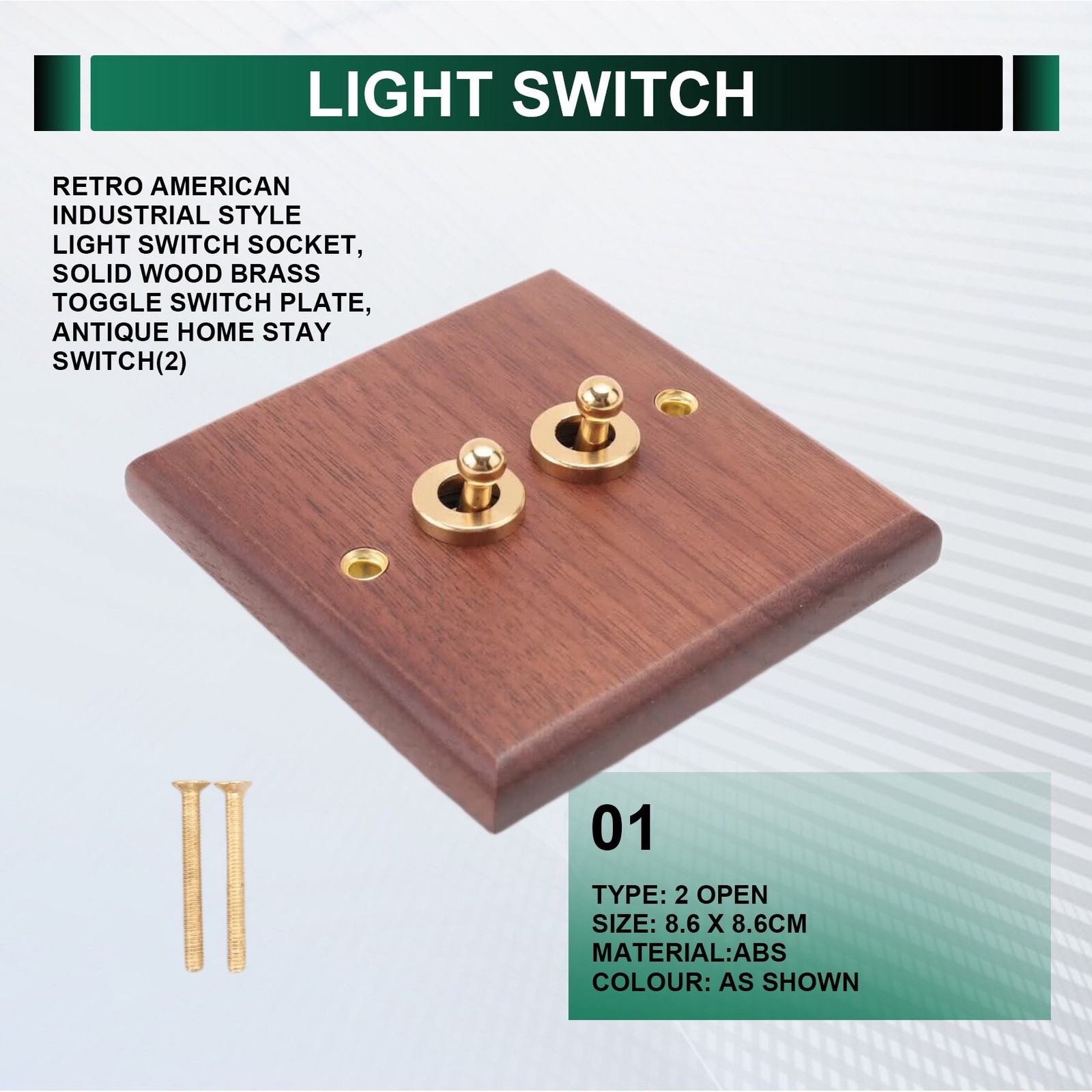 Retro American Industrial Light Socket, Solid Wood Brass Toggle Plate(27731