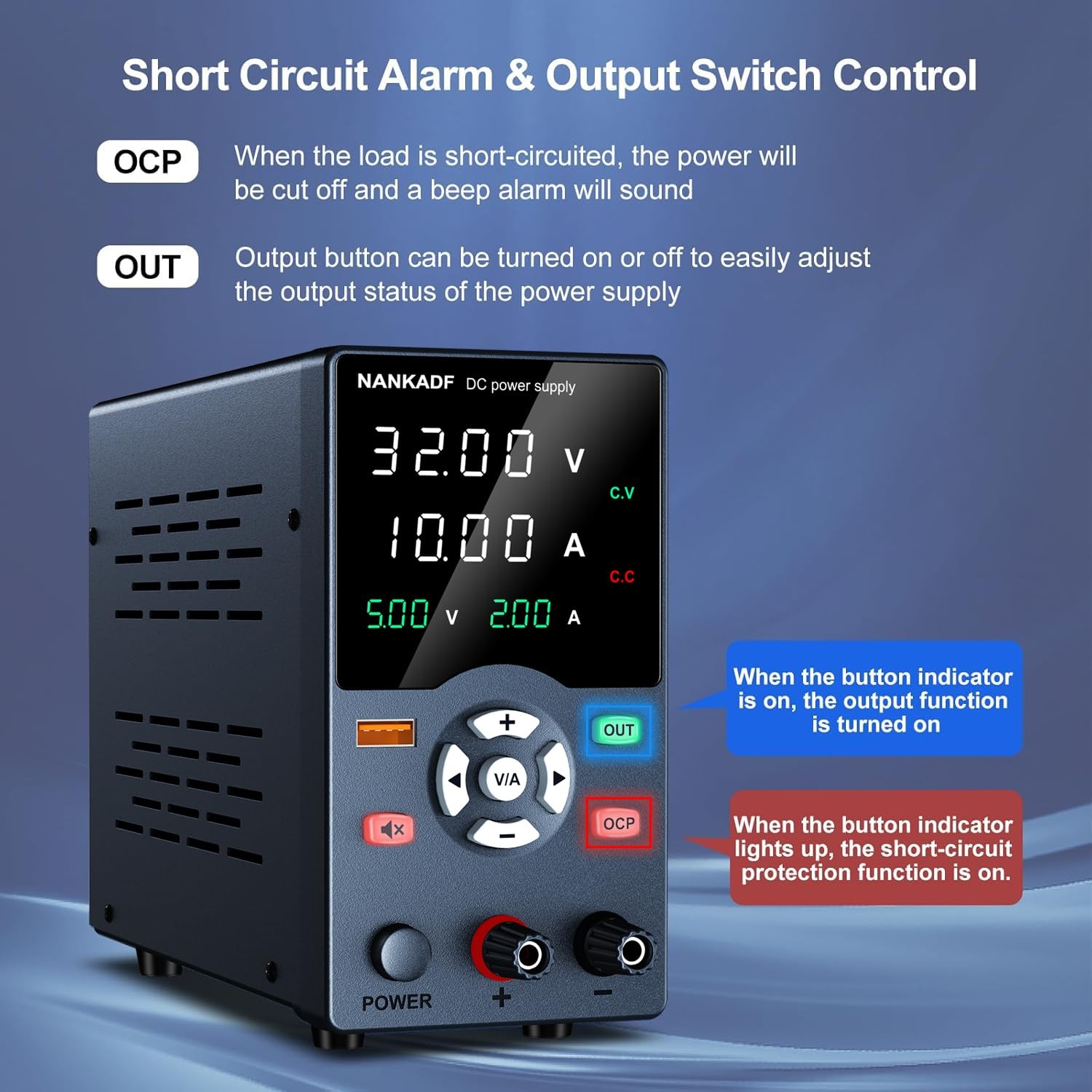 DC Power Supply, Variable Power Supply with Output Button, USB Fast Charging ...