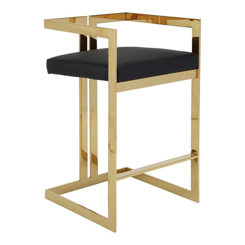 Pangea Home Kenzie 27.5" Stainless Steel & Faux Leather Bar Stool in Black/Gold