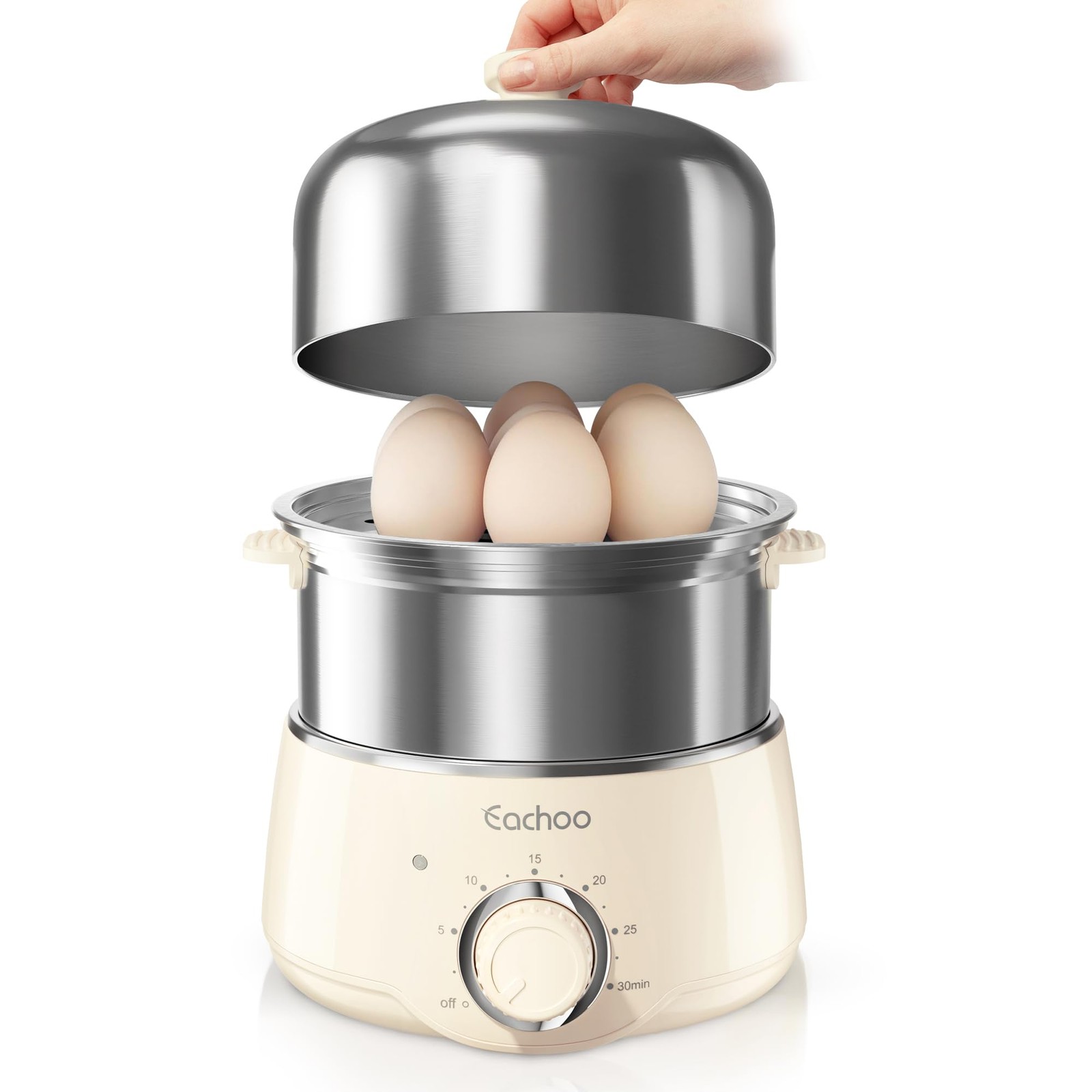 Hard Boiled Egg Cooker - CACHOO 14-Egg Rapid Stainless Steel 2-Tier, Beige