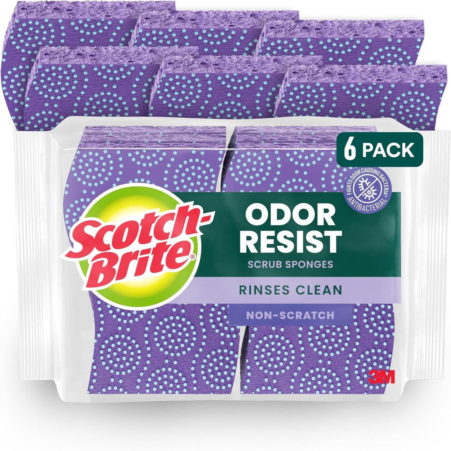 Odor Resist Non-Scratch Scrub Sponge Dishwasher-Safe Kitchen Sponges that Resist