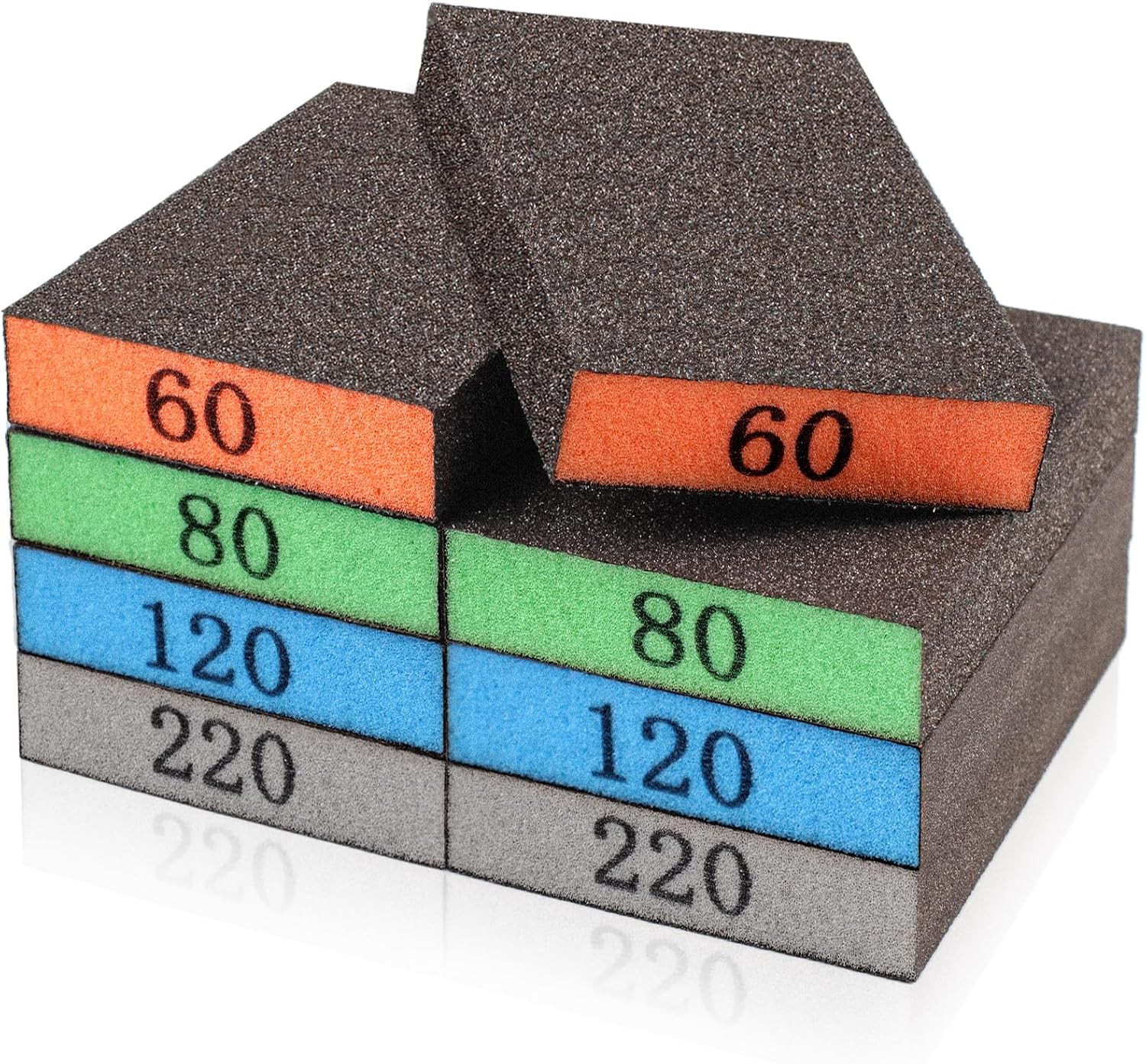 8 Pack Sanding Sponge Blocks, Assorted Grits for Wood, Metal & Drywall
