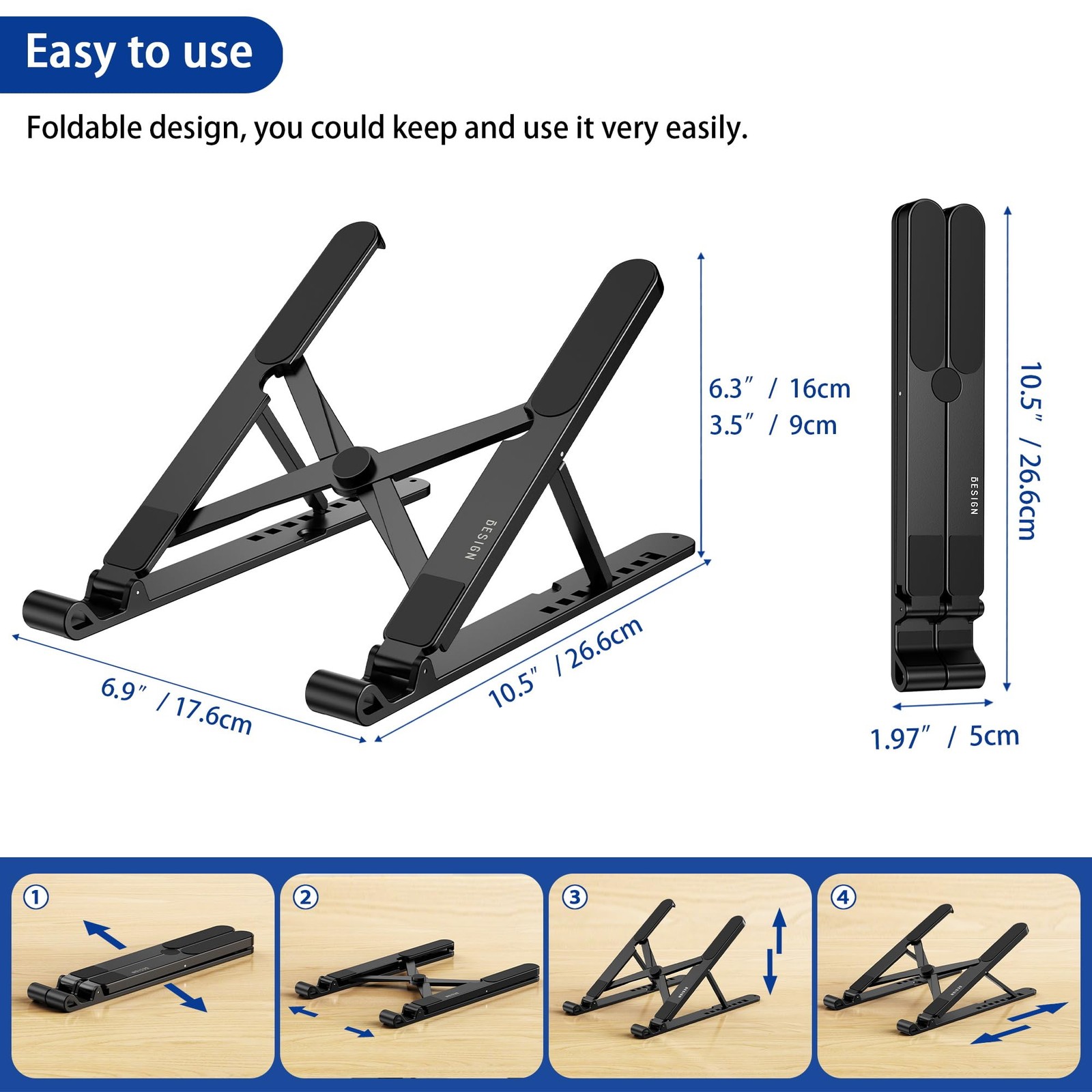 BESIGN LS01 Pro Ergonomic Laptop Stand, Plastic Riser, Portable Black