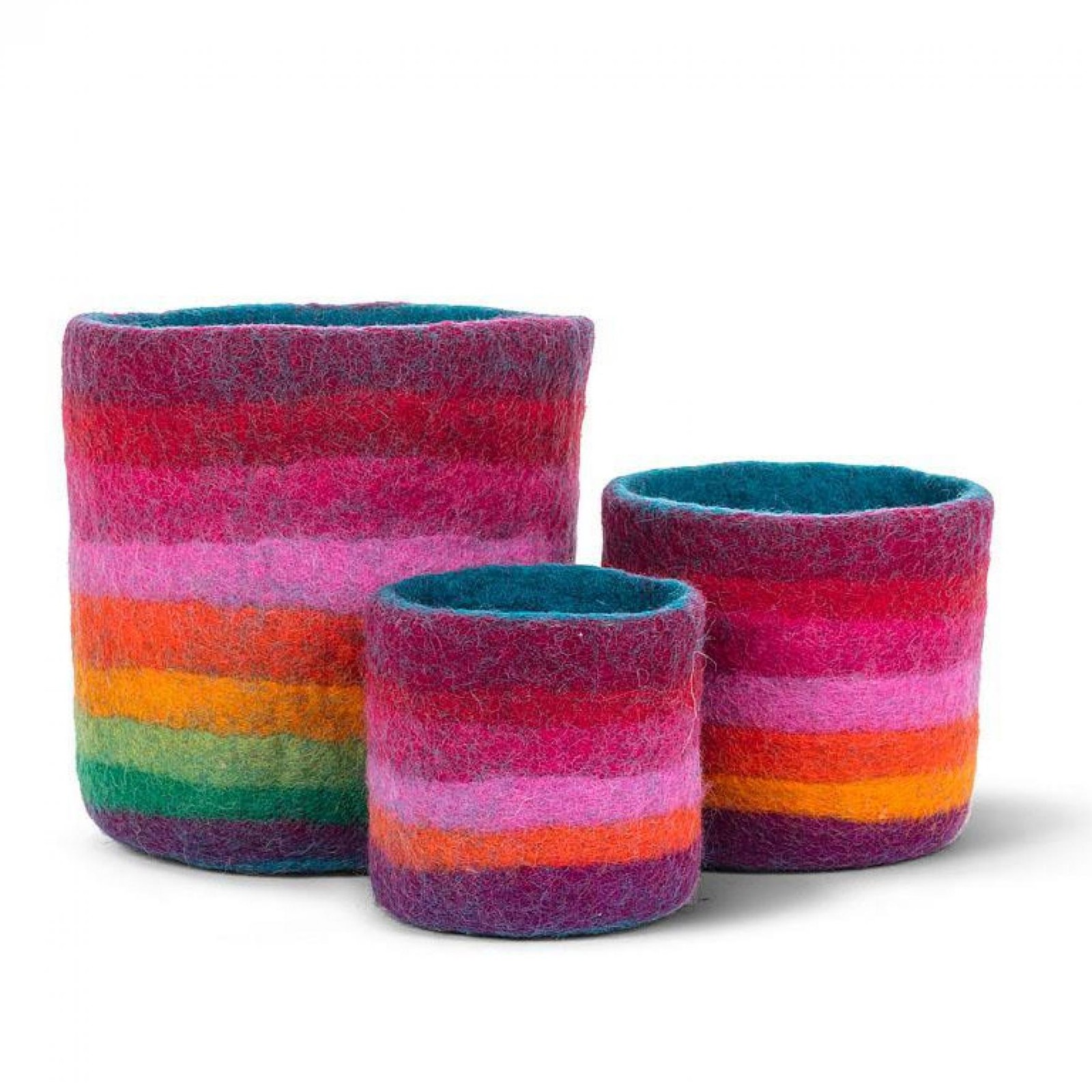 Set Of 3 Rainbow Striped Baskets