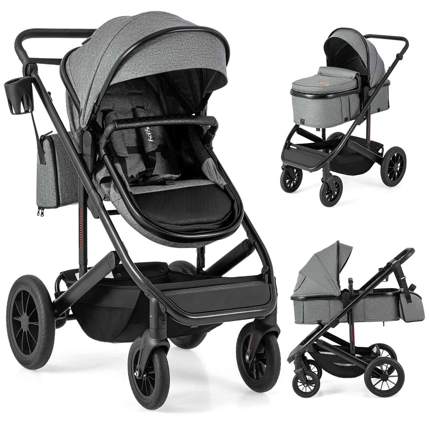 2 in 1 Convertible Baby Stroller High Landscape W/ Bassinet Mode Reversible Seat