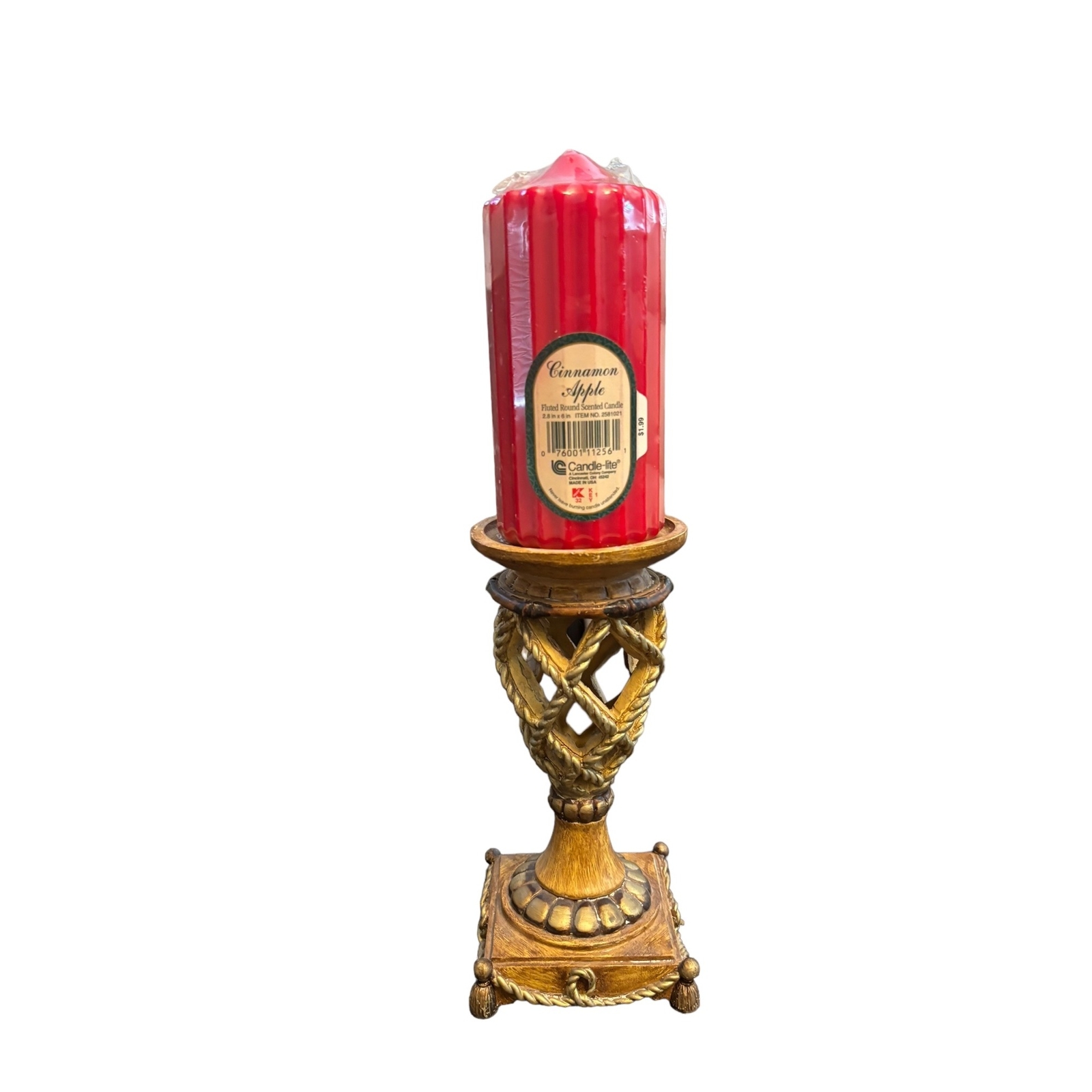 Elegant Tropical Motif Faux Rope & Bamboo Pillar Candle holders w/ Red Pillar Ca