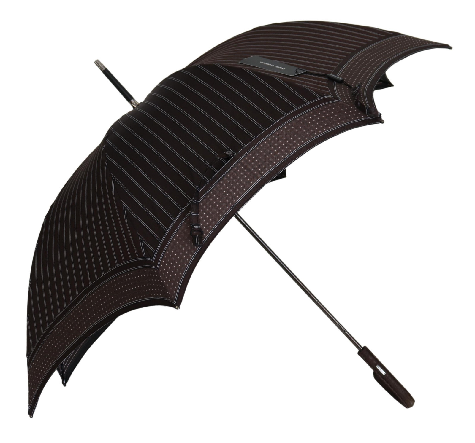 DOLCE & GABBANA Sartoria Umbrella Brown Striped Leather Handle Collapsible $1850