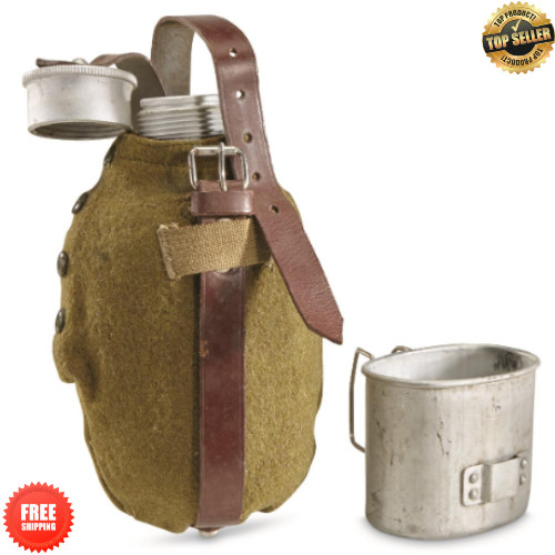 Romanian Military Surplus Canteen with Wool Cover and Cup Aluminum Body Used
