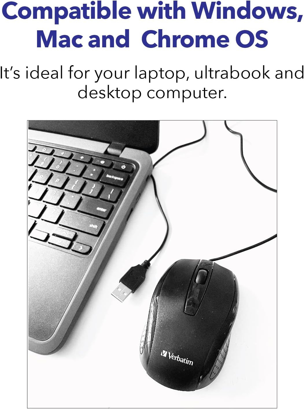 Wired USB Computer Mouse - Corded USB Mouse for Laptops and PCs - Right or Left