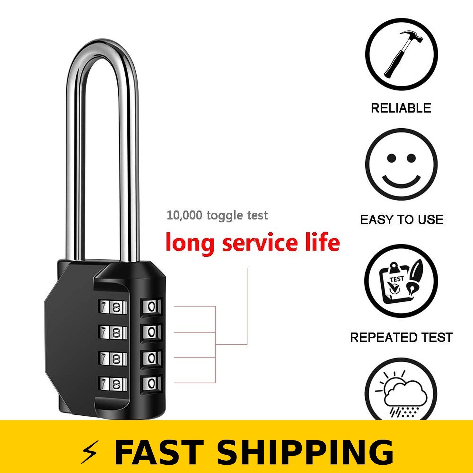disecu 2 Pack 4 Digit Waterproof Combination Padlock - Black
