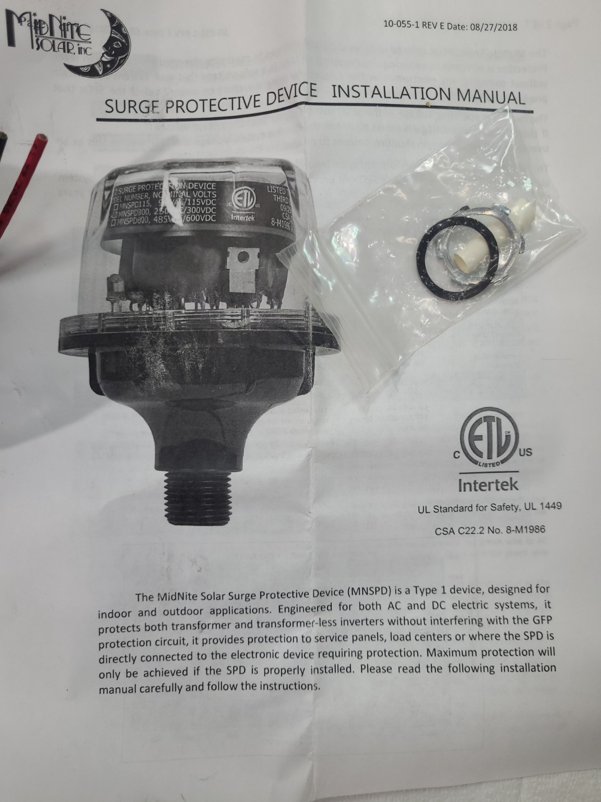 Mid Nite Solar MNSPD600 Type 1 Surge Protective Device