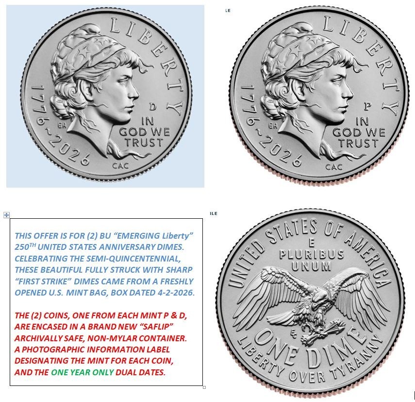 BU 2026 P & D EMERGING LIBERTY DIME SET FRESH FROM A NEWLY OPENED MINT BAG