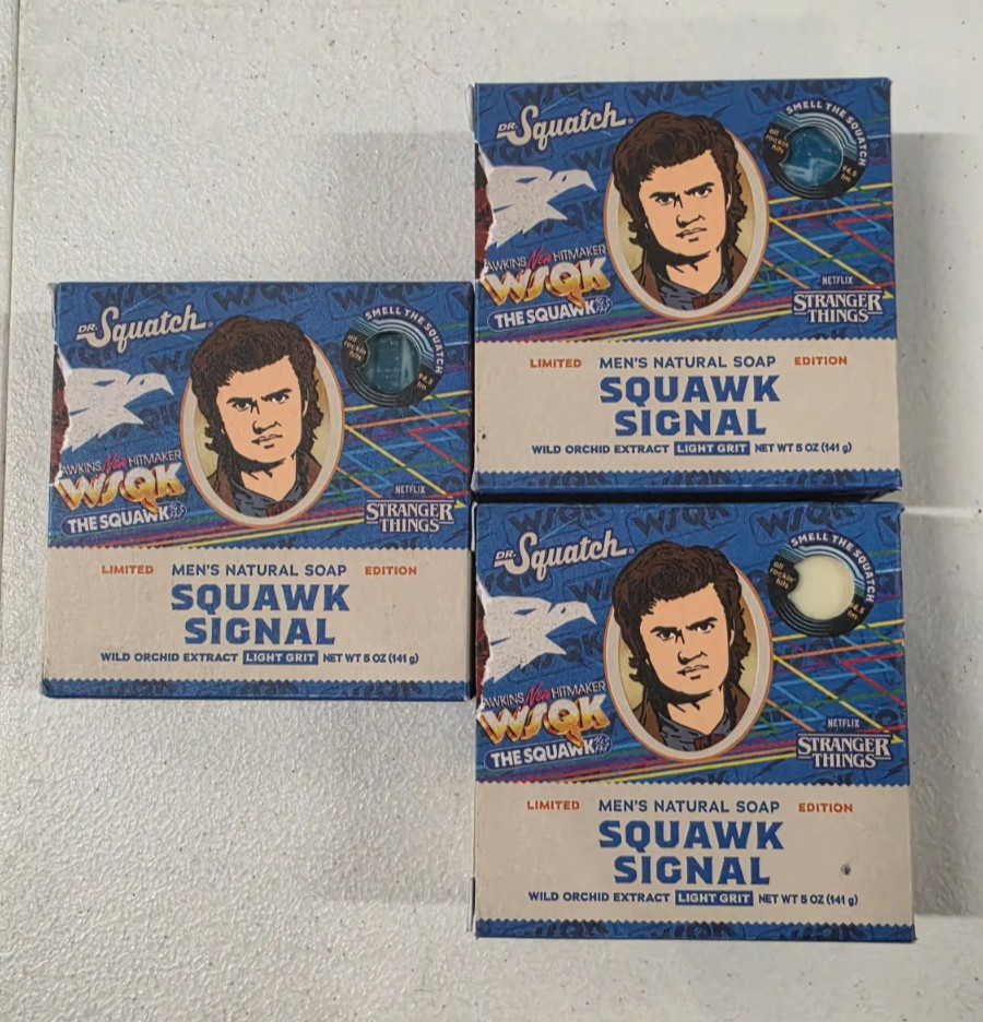 Limited Edition Lot Of 3 Dr Squatch Stranger Things WSQK SQUAWK SIGNAL Bar Soap