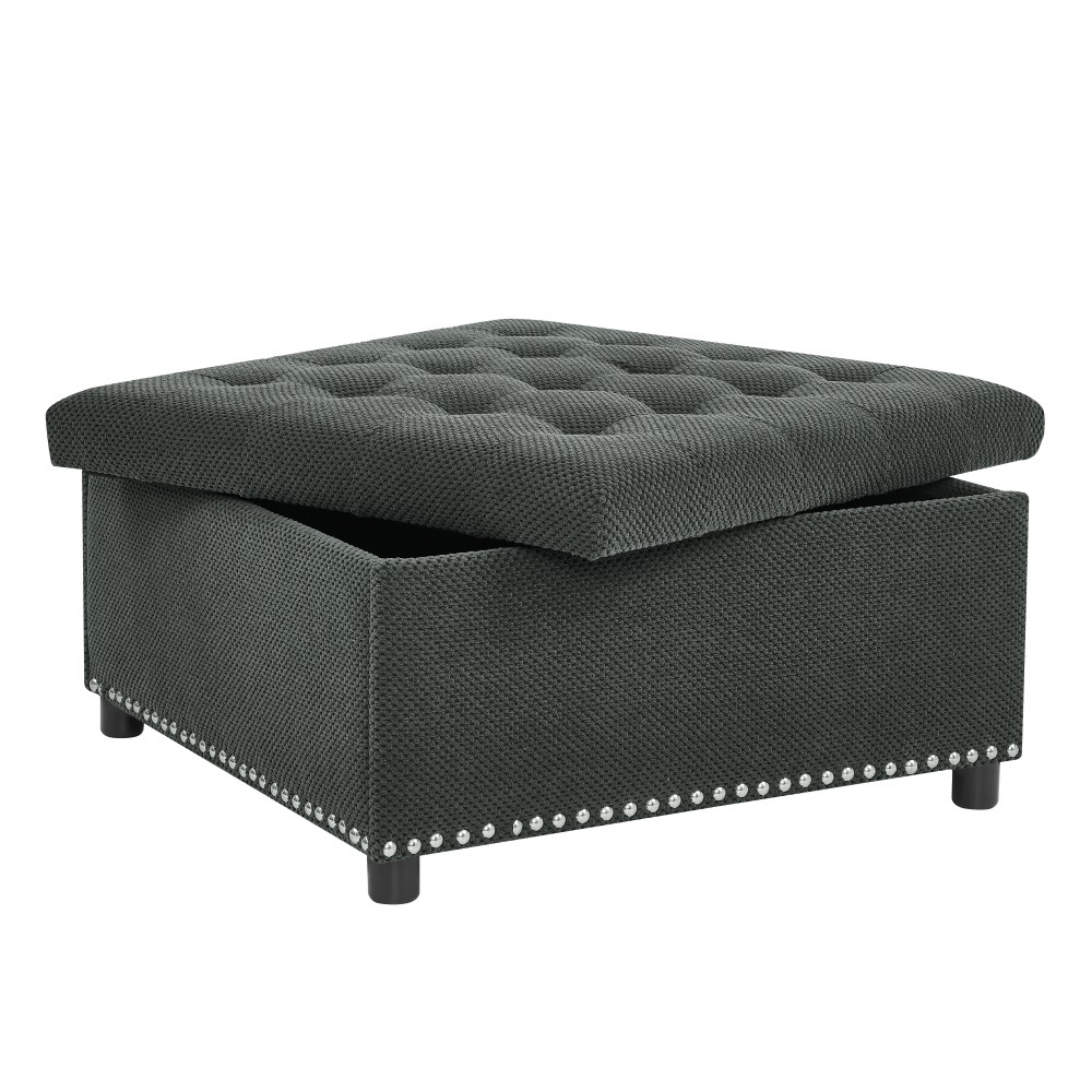 Storage Ottoman, Tufted Footstool, Nailhead Trim Ottoman, Square Storage Ottoman