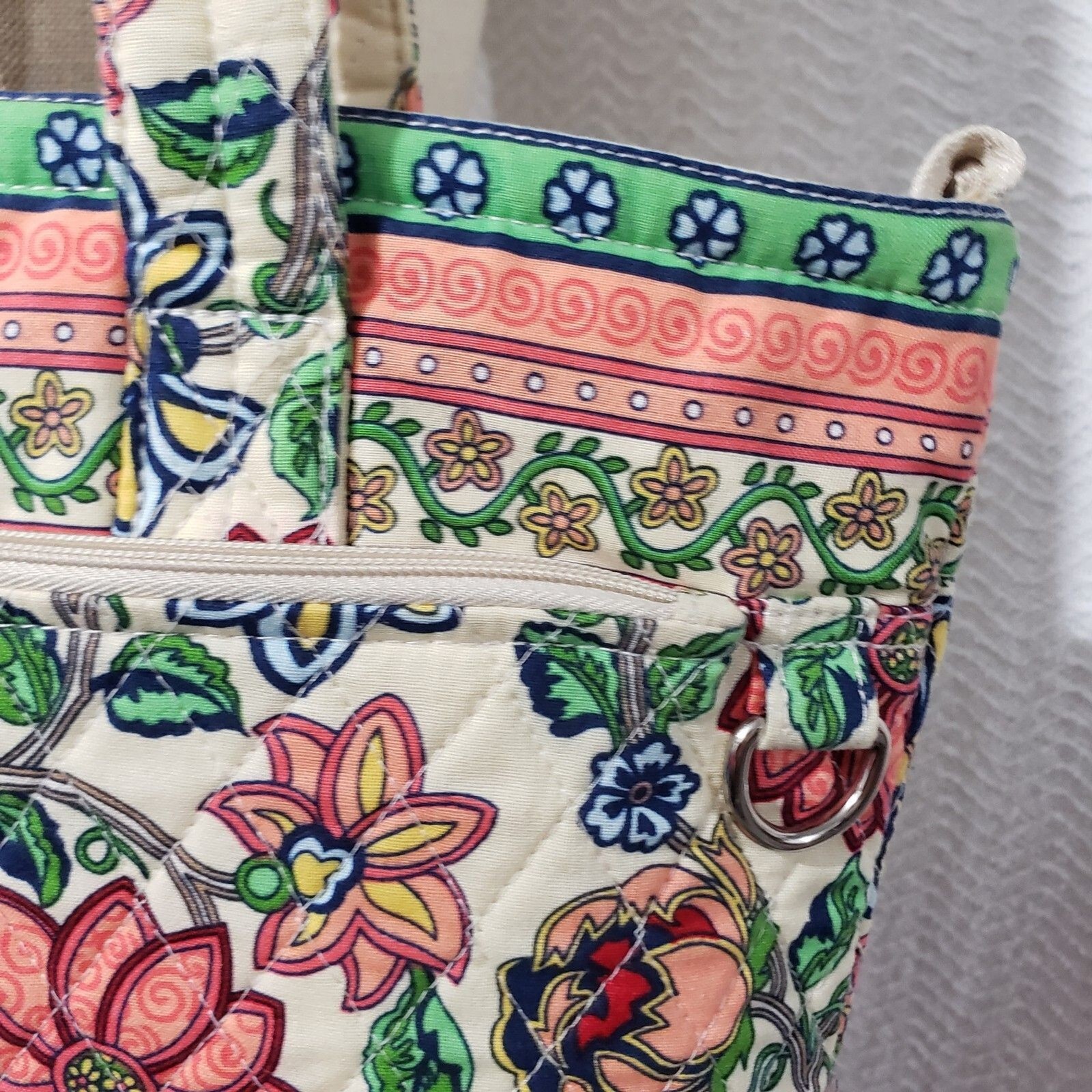Multicolor Floral Light Cotton Shoulder Bag Zip Closure