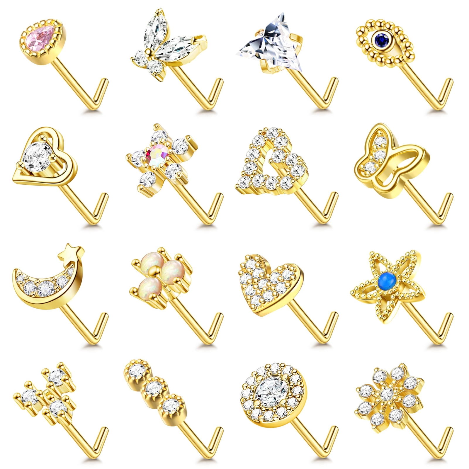 YADOCA Gold Nose Rings Studs for Women - 20G Surgical Steel Nose Ring L Shape...