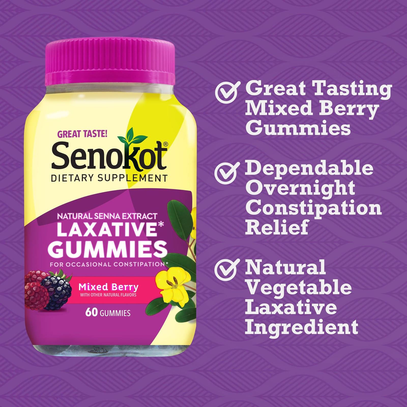 Dietary Supplement Laxative Gummies for Occasional Constipation Relief, Mixed...
