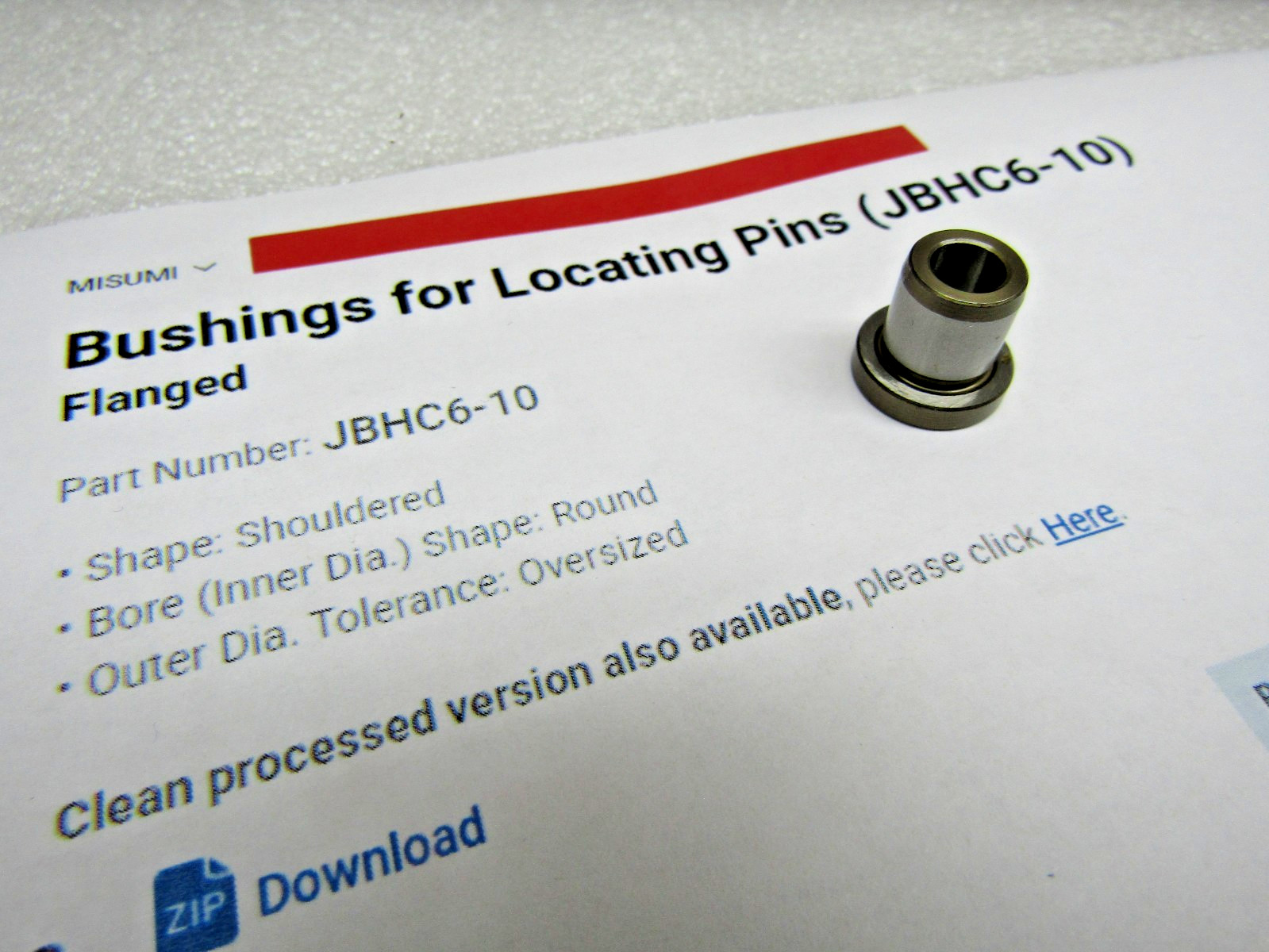 Misumi JBHC6-10 Flanged Steel Bushing for Locator Pin 6mm IDX 10mmOD 12.75mm OA