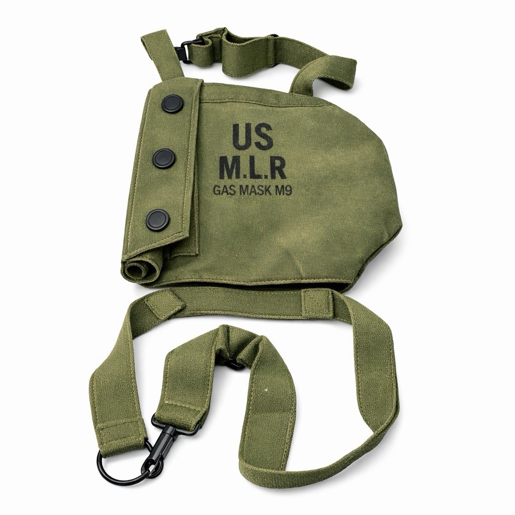 WWII US Army M9 Gas Mask Carrier Bag M L R Marked Original Canvas WW2 Surplus