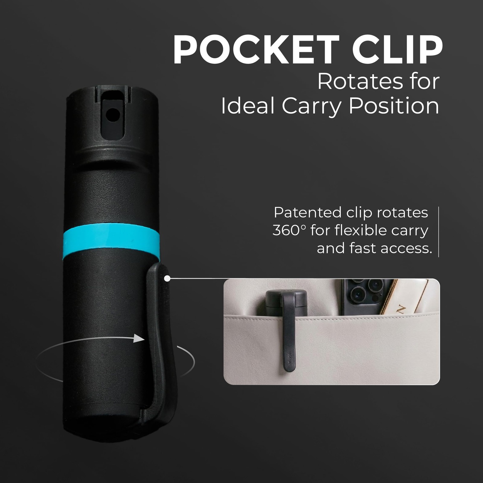 Pepper Spray Pocket Clip, Quick Flip Top Safety, Maximum Strength OC Formula ...
