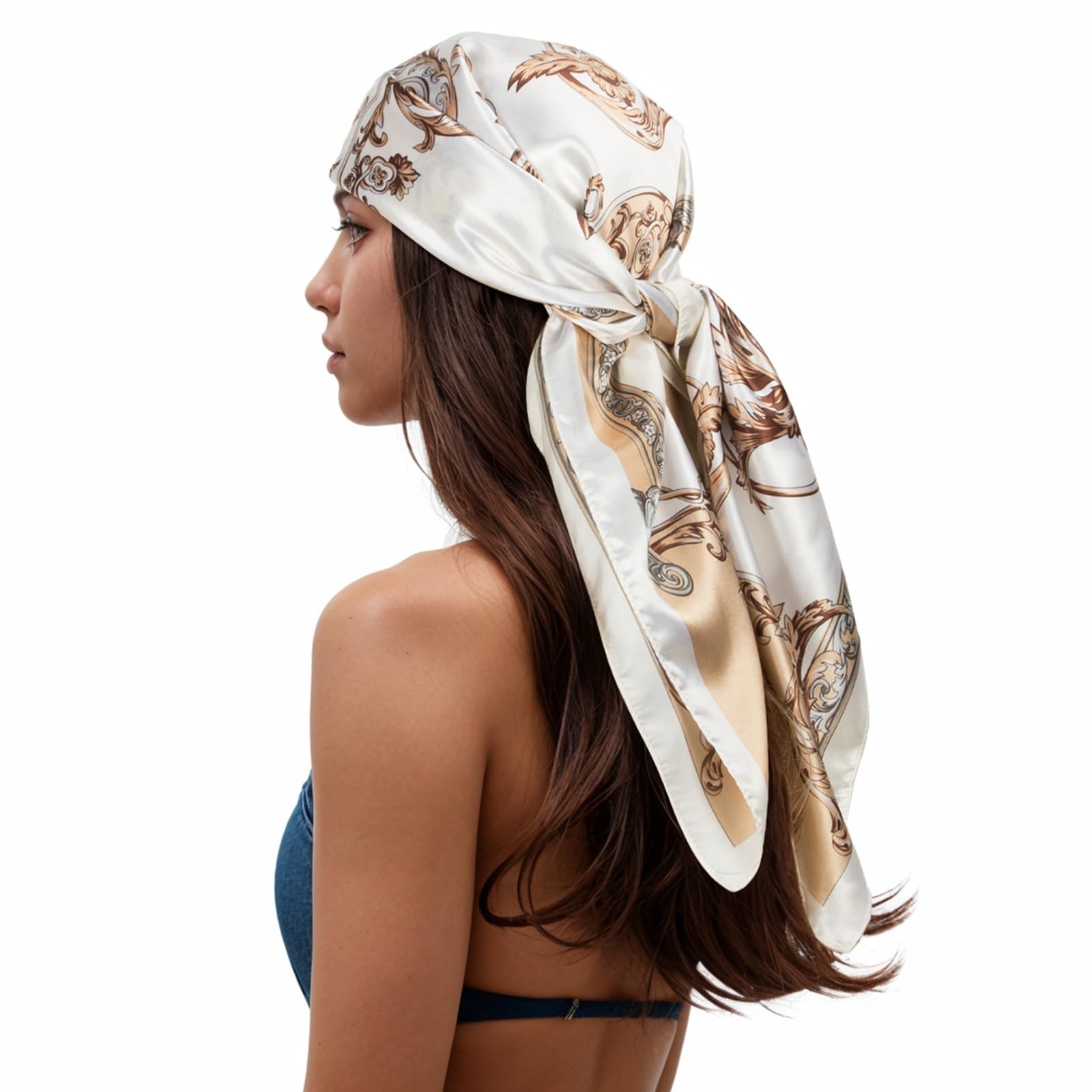 Women Silky Soft 35"  Square Head Scarf Wrap Lightweight Satin Feel Hair Bandana