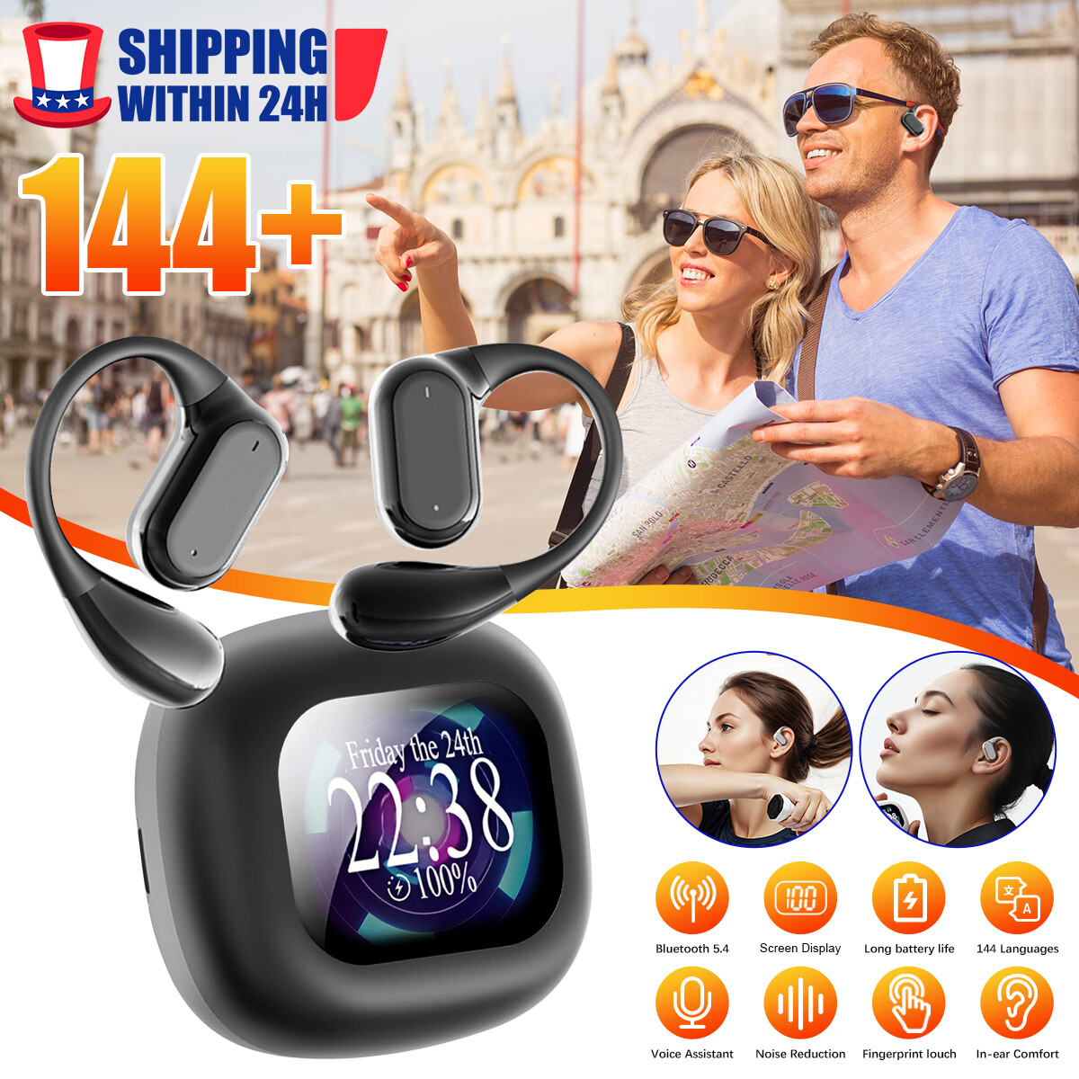 144+ Language Translator Earbuds Smart Touch Screen OWS hanging ear earbuds