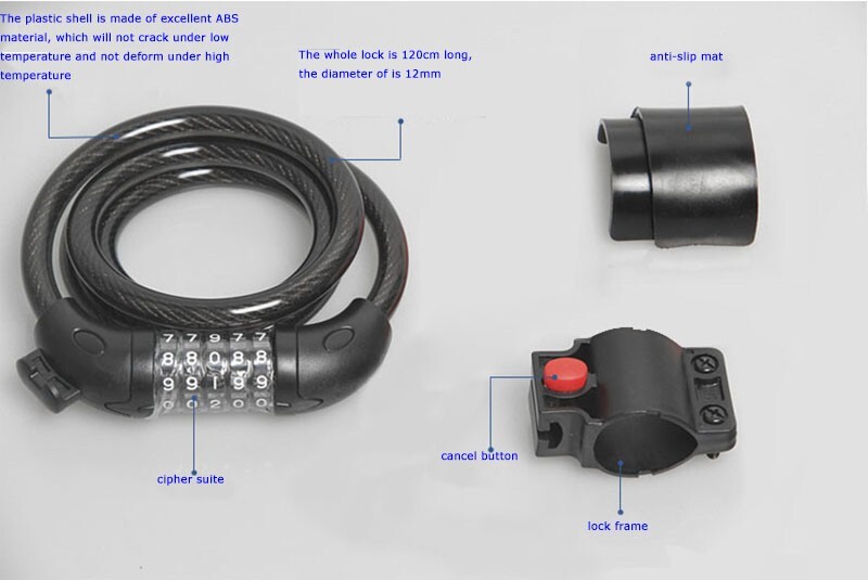 TECHTONGDA Black Bicycle Cable Chain Lock 5 Digit Combination Password New