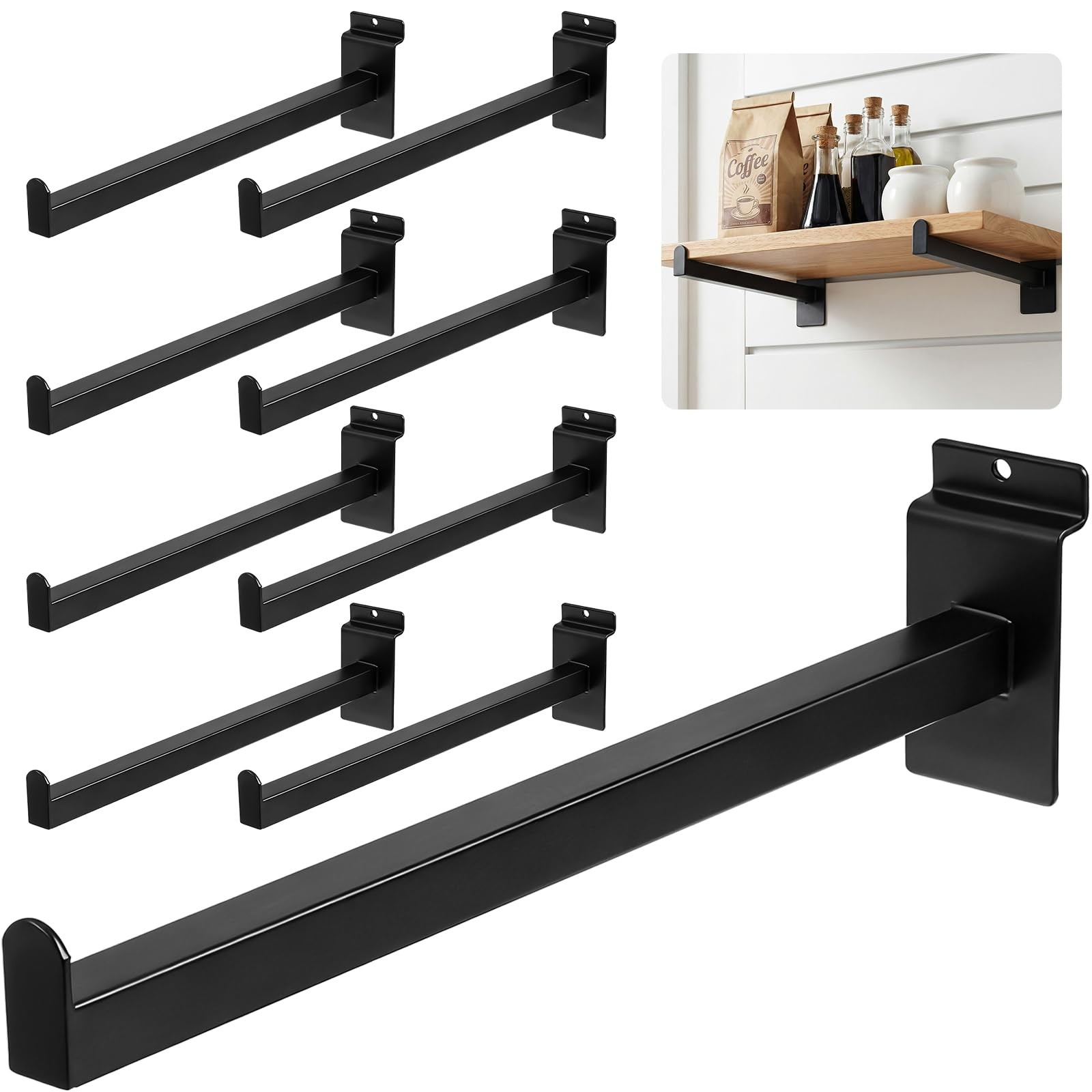 8 PCS 12 Inch Black Slatwall Shelf Bracket Metal Accessories Heavy Duty