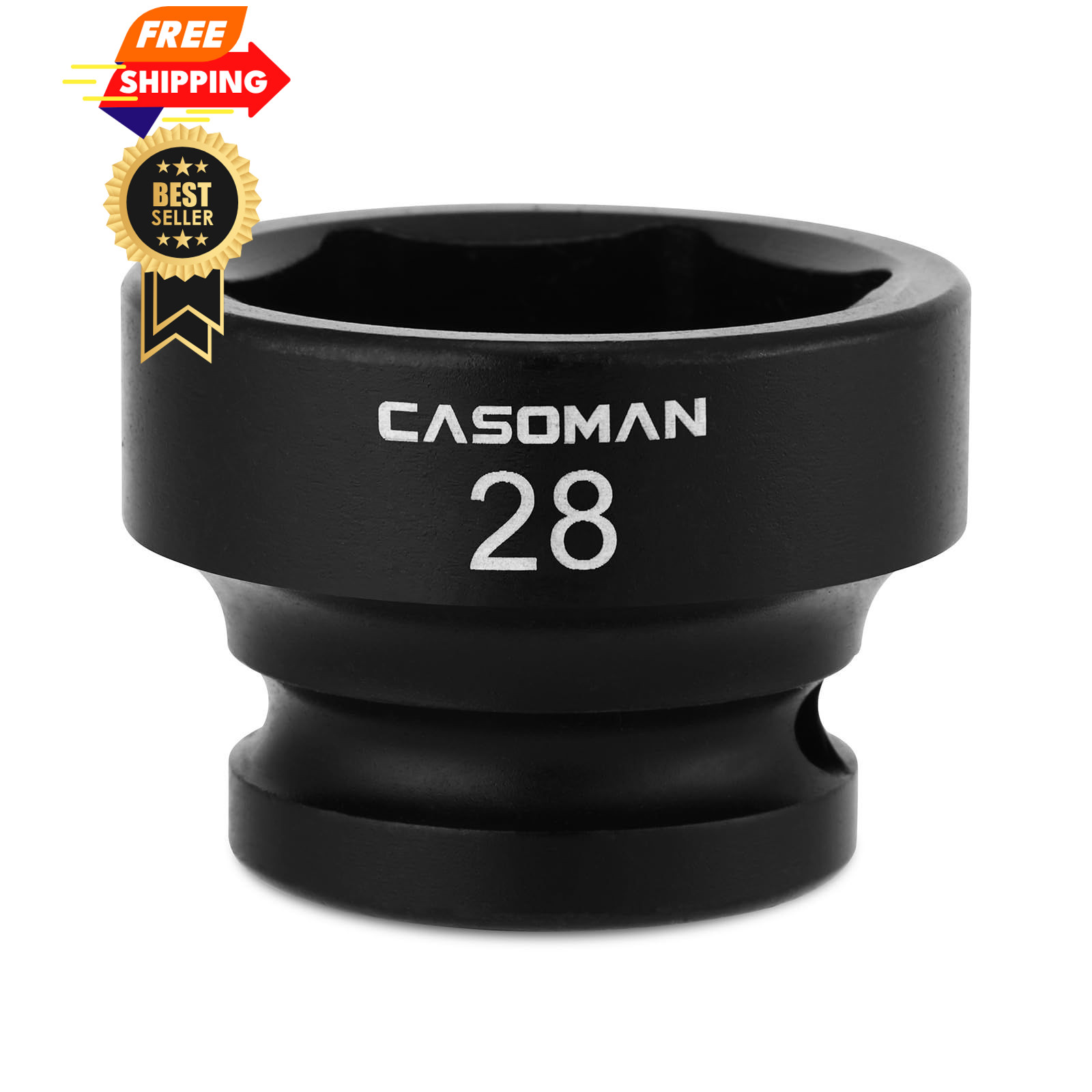 CASOMAN 1/2" Drive 28mm Stubby Impact Socket Set, 6-Point, 1.1" Length, 28 mm
