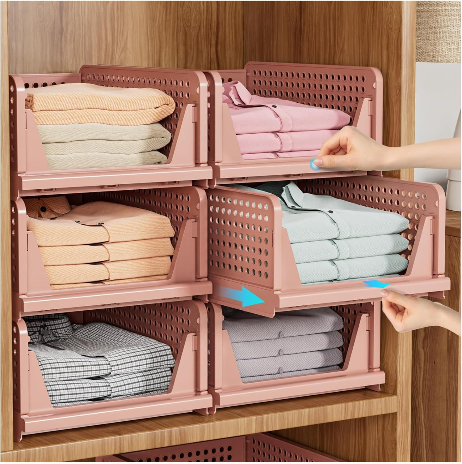 5PC Stackable Closet Organizer, Multifunctional & Foldable Closet Storage Basket